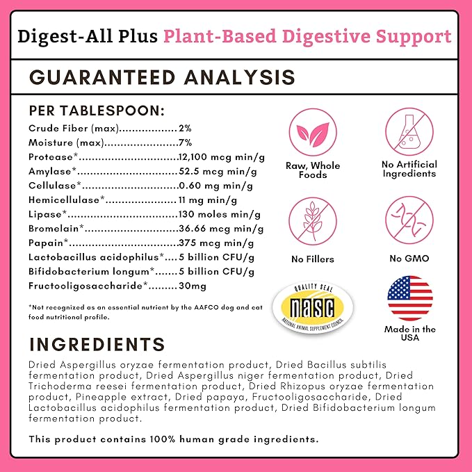 Wholistic Pet Organics Daily Cat & Dog Probiotics for Digestive Health, Anti Diarrhea & Gut Support - Probiotics for Dogs with Digestive Enzymes & Prebiotic Fiber - Cat Probiotic - 4 Oz - 113 Scoops