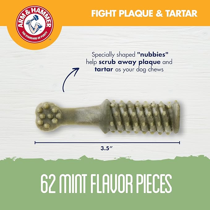 Arm & Hammer for Pets Nubbies Dental Treats Value Size - Baking Soda & Calcium Dog Dental Chews, Helps Scrub Plaque & Tartar While Chewing, Mint Flavor, 62 Count, 52.8 Oz