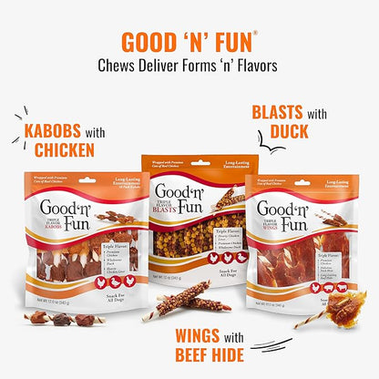 Good'n'Fun Triple Flavor Chips, Dog Chew Treats, Premium Chicken and Beef Hide Treats for Dogs, 4 oz