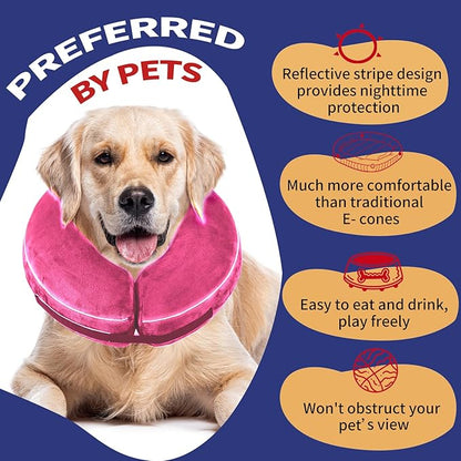 Inflatable Reflective Dog Cone Collar Alternative After Surgery,Doggie Recovery Dount Neck Ecollar,Adjustable Soft Dog Cone Collar for Small Medium Large Dogs (Pink, XL)