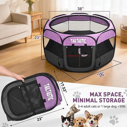 Large Cat Playpen for Multiple Cats, Extra Spacious Pet Tent Playground, Portable Dog Exercise Pen with Room for Toys & Bed, Indoor/Outdoor Enclosure for 2-3 Pets (Purple, Large)