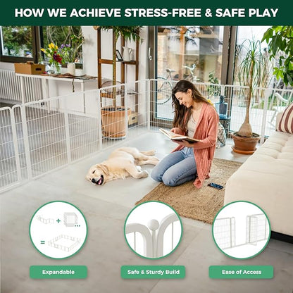 FXW Homeplus Unleashed Indoor Dog Playpen - Stress-Free and Safe Play, Heavy Duty 40 Inch 6 Panels Dog Pen for Medium and Large Dogs, White│Patented