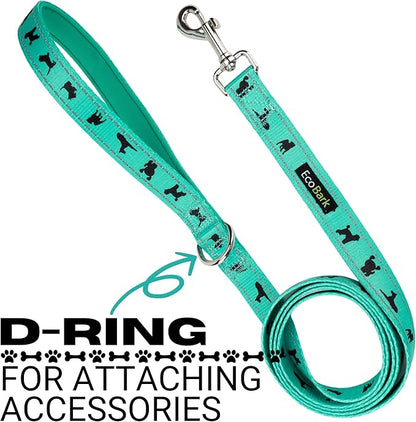 EcoBark Dog Leash - Soft & Reflective Comfort Training Leashes with Padded Handle - Safe, Strong, & Durable for Small, Medium or Large Dogs (Mint Turquoise)