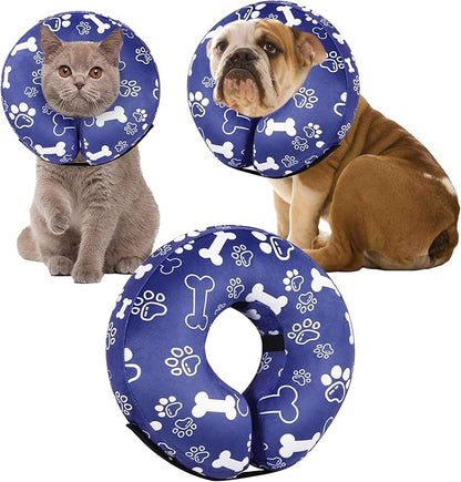 Recovery Donut Collar for Dogs & Cat,Inflatable Dog Cone Collar Alternative After Surgery,Soft Cone for Large Medium Small Dog,Adjustable Pet Neck Donut(Darkblue Bone,Large