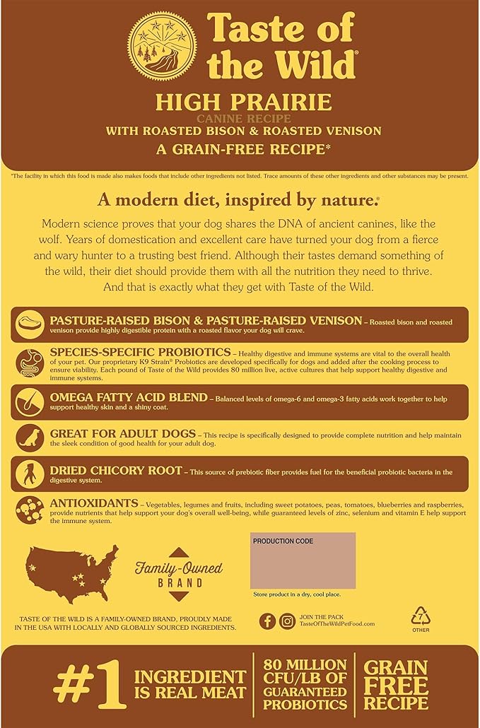 Taste of the Wild, Dry Dog Food High Prairie Canine Formula with Roasted Bison and Venison, 80 Ounce