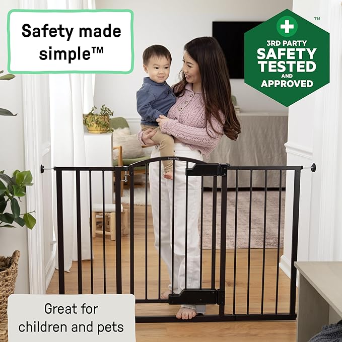Ingenuity Easy Open Baby Gate & Dog Gate, Hands-Free Open Patent-Pending Foot Pedal, 27.5"-52" Wide, 28" Tall, Hardware or Pressure Mounted, Install in Doorway, Bottom of Stairs, or Wall - Espresso
