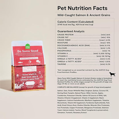 Open Farm, Ancient Grains Dry Dog Food, Protein-Rich & Nutrient Dense, 90% Animal Protein Mixed with Non-GMO Fruits, Veggies and Superfoods, Wild Caught Salmon Recipe, 4lb Bag
