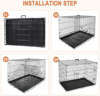 30/36/42 Inches Double Door Dog Crate Folding Metal Wire Dog Kennel Cage with Tray for Small/Medium/Large Dogs Indoor Outdoor Travel Use