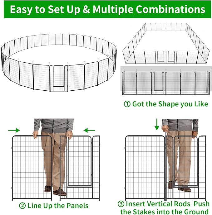 Kfvigoho Dog Playpen Outdoor Extra Wide 32 Piece Panels Heavy Duty Dog Fence 50" Height Anti-Rust with Doors Portable for RV Camping Yard, Total 84FT, 561 Sq.ft, Snowy Black