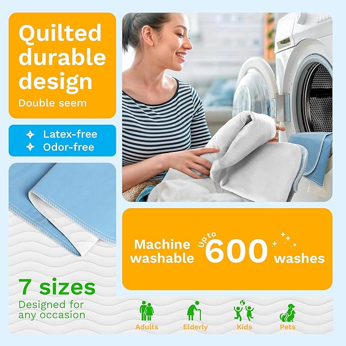 GREEN LIFESTYLE Washable Underpads - Large Bed Pads for use as Incontinence Bed Pads, Reusable Pet Pads, Great for Dogs, Cats, Bunny, Seniors Bed Pad (Pack of 4 - 34x36)