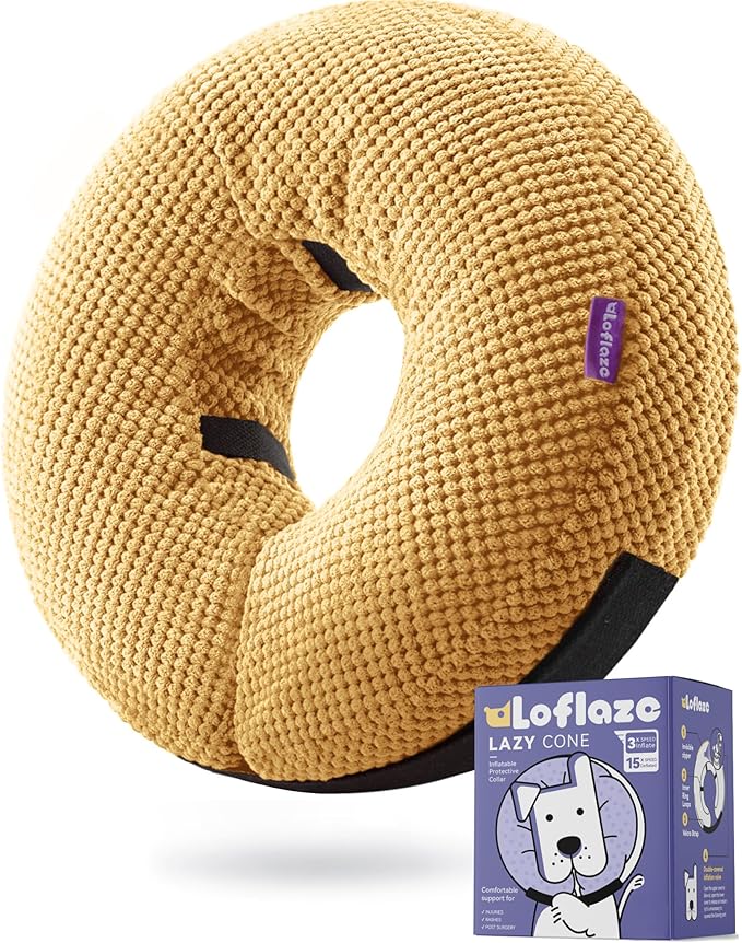 Loflaze Inflatable Dog Cone Collar - Dog Neck Donut Cone Collar Alternative After Surgery - Soft Cone for Large Medium Small Dogs Cats - Alternative Recovery E Collar (Yello, M)