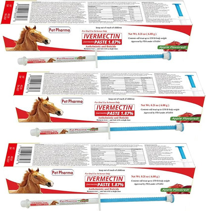 Ivermectin Paste 1.87% Only Use for Horses – Apple Flavor Oral Paste – 6.08g Syringe - Gel Dewormer for Horse - Safe for Equine of All Ages (3 - Pack)