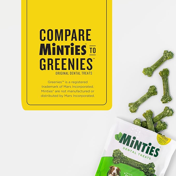 Minties Dental Chews for Dogs, 40 Count, Vet-Recommended Mint-Flavored Dental Dog Treats for Medium Dogs, Bones Clean Teeth, Fight Bad Breath, and Removes Plaque and Tartar
