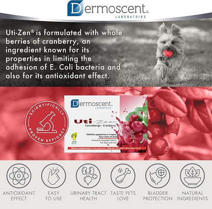 Dermoscent UTI-Zen Cranberry Tablets for Dogs & Cats Food Supplement for Bladder, Kidney & Urinary Tract Health Chicken Flavoured - 30 Tablets