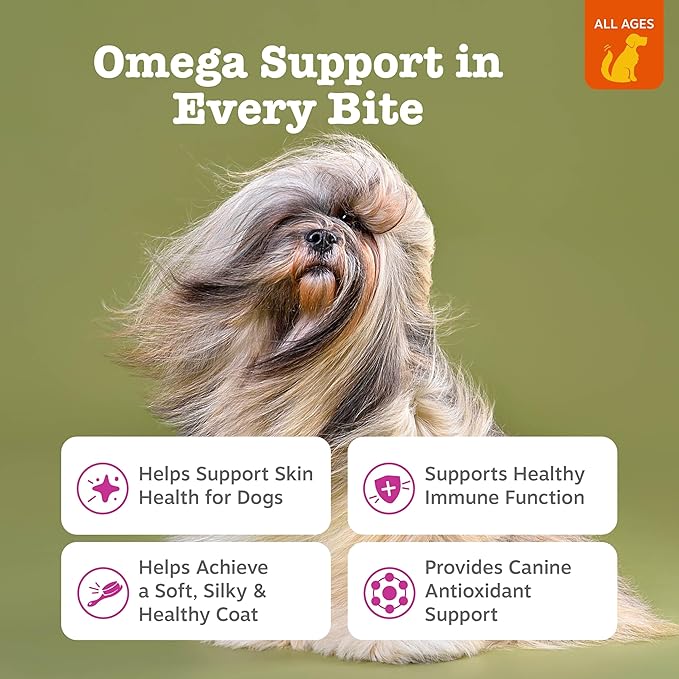 Zesty Paws Salmon Oil for Dogs Skin and Coat, Omega 3 Fish Oil Chews, Dog Allergy Relief Chews, Itch Relief Supplement, 90 Count, Bacon Flavor