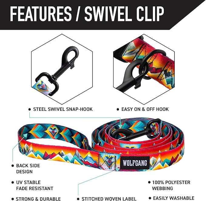 Wolfgang Heavy Duty Dog Leash, Pull-Tested for Walking & Training, MountainVibes Print, Small