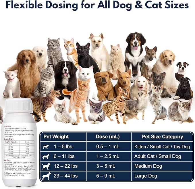 Dewormer Liquid for Dogs & Cats, 7-Way Wormer for Tapeworms, Roundworms & Hookworms, with Praziquantel & Pyrantel Pamoate – Gentle on Stomach, 100ml
