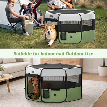 PETSFIT Portable Dog Playpen,36" Dog Play Pen Indoors with Removable Waterproof Mat & Zippered Roof | RV, Camping, Travel Dog Pen | Whelping & Cat Observation Space(36" L x 36" W x 21" H)