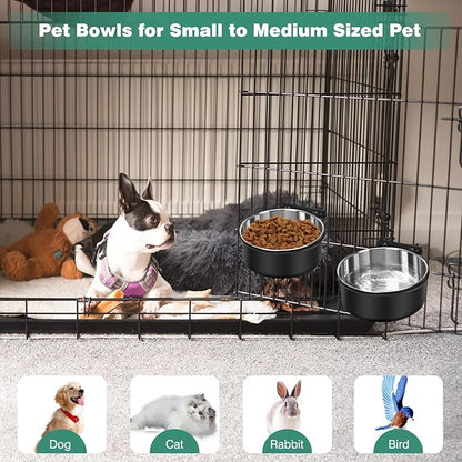 Dog Crate Water Bowl No Spill, 2 Pack Dog Crate Bowls Hanging, Kennel Water Food Bowls Mountable, Pet Cage Accessories Feeder Dish, Stainless Steel Coop Cup for Cat Puppy Bunny Guinea Pig Ferret Bird