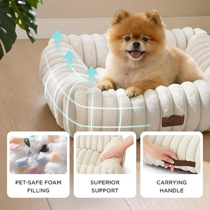 Bedsure ComfyFleece™ Cute Dog Bed for Small Dogs & Cats - Washable Furry Cat Beds, Rectangle Orthopedic Corduroy Fleece Puppy Beds with Removable Zipper Cover, 20x19x6inches, Vintage Indigo