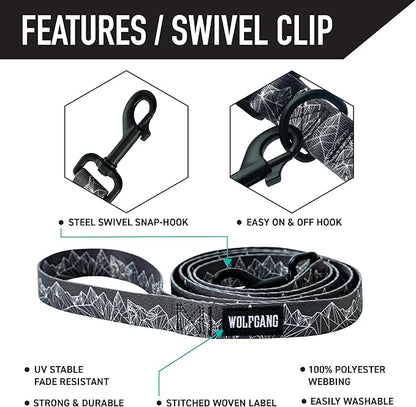Wolfgang Heavy Duty Dog Leash, Pull-Tested for Walking & Training, WolfMountain Print, Small