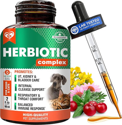 Dog & Cat Natural Antibiotic - Urinary Tract & Cough Relief Supplement - Itch Comfort Support - Herbal Treatment for UTI, Allergies, Digestive Discomfort