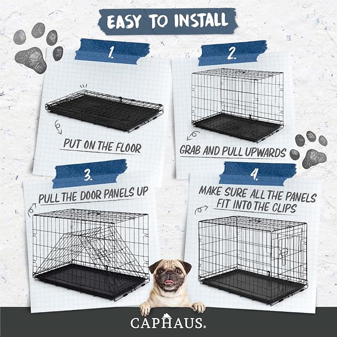 CAPHAUS Foldable Dog Crate Wire Metal Kennel w/Leak-Proof Pan & Protecting Feet & Divider Panel, Small, Medium & Large Indoor Cage, 48” w/Single or Double Doors