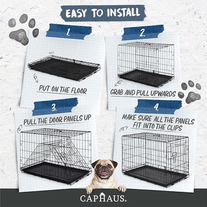 CAPHAUS Foldable Dog Crate Wire Metal Kennel w/Leak-Proof Pan & Protecting Feet & Divider Panel, Small, Medium & Large Indoor Cage, 48” w/Single or Double Doors