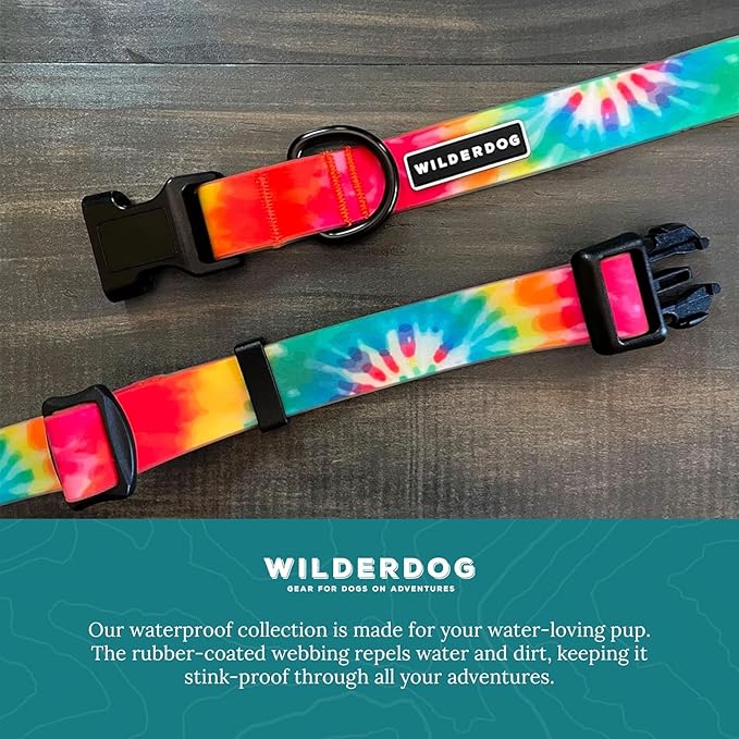 Wilderdog Waterproof Dog Collar - Repels Water & Dirt - Large 17"-24" - Tie Dye