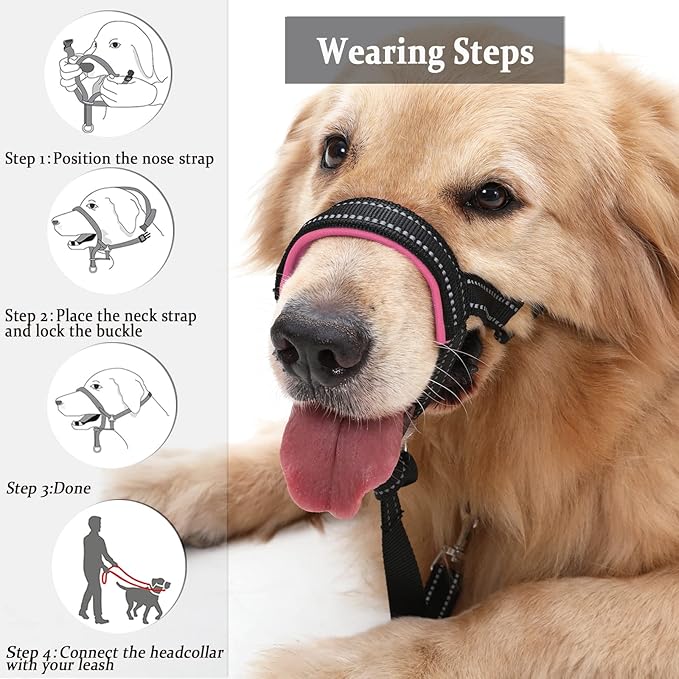 BARKLESS Dog Head Collar, No Pull Head Halter with Soft Padding, Reflective Soft Padded Snout Harness for Large Dogs, Labrador, Golden Retrievers, German Shepherd