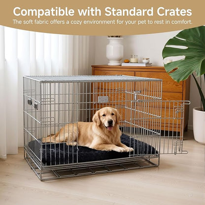 Washable Dog Bed Mat Soft Dog Crate Pad Fluffy Pet Kennel Beds Sleeping Mattress with Non-Slip Bottom for Large Jumbo Medium Small Dogs, 47 x 29 Inch, Black