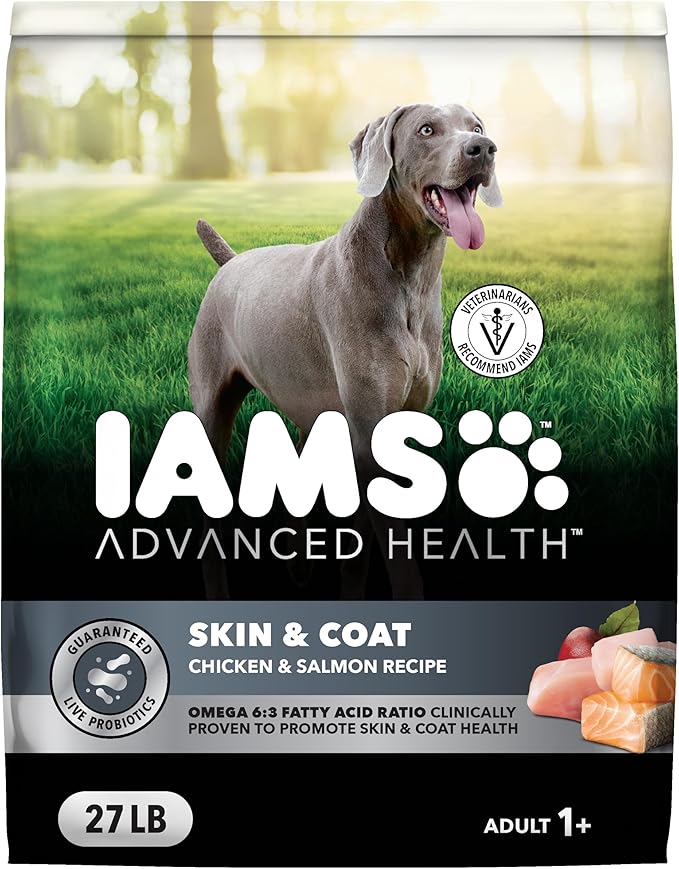 IAMS Advanced Health Skin & Coat Dry Dog Food, Adult Dog Food Dry Chicken and Salmon Recipe, 27 lb. Bag