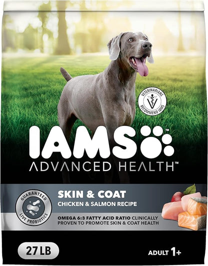 IAMS Advanced Health Skin & Coat Dry Dog Food, Adult Dog Food Dry Chicken and Salmon Recipe, 27 lb. Bag