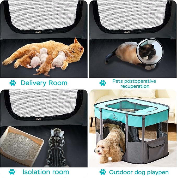 Portable Foldable Pet Playpen Collapsible Crates Kennel Playpen for Dog cat and Rabbit &Travel playpen Outdoor or Indoor (Large（35.4" L x 27.6" W x 23.6" H）, Green)
