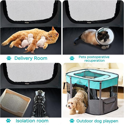 Portable Foldable Pet Playpen Collapsible Crates Kennel Playpen for Dog cat and Rabbit &Travel playpen Outdoor or Indoor (Medium（31.5" L x 23.6" W x 21.7" H）, Brown)