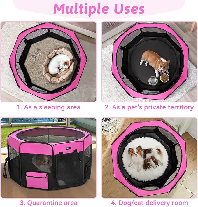 PETSFIT 29" Puppy Playpen with Removable Waterproof Mat & Zippered Roof | RV, Camping, Travel Dog Pen | Indoor/Outdoor Whelping & Cat Observation Space(29.5"x29.5"x16.5"H)