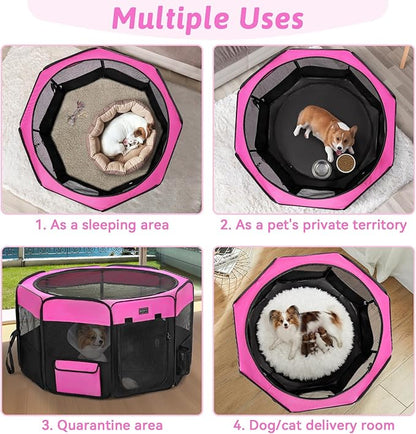 PETSFIT 29" Puppy Playpen with Removable Waterproof Mat & Zippered Roof | RV, Camping, Travel Dog Pen | Indoor/Outdoor Whelping & Cat Observation Space(29.5"x29.5"x16.5"H)