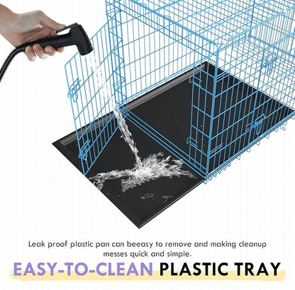 PayLessHere Small Dog Crate Kennel 24 inches Metal Dog Cage Double-Door Folding Travel Indoor Outdoor Puppy Playpen with Divider and Handle Plastic Tray,Blue