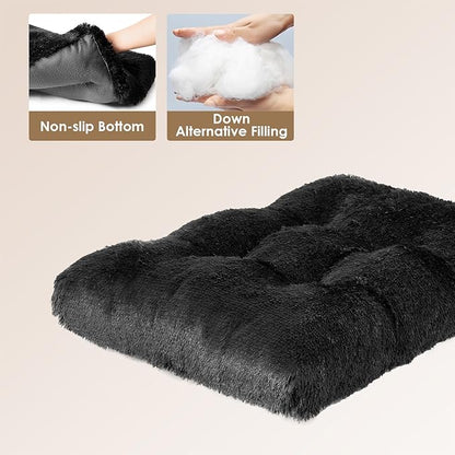 EHEYCIGA Fluffy Dog Crate Bed for Extra Large Dogs, Plush Faux Fur XLP Pad, Calming Anti Anxiety XL Plus Bed for Crate, Washable Soft Warm Dog Mat with Non-Slip Bottom, Black