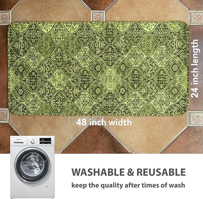 nunubaby Washable Pee Pads for Dogs, Stylish, Non-Slip and Leak-Proof Pee Pads. Reusable Potty Pads for Dogs for Crates and Floors.(Green/Multi, 24" x48" )