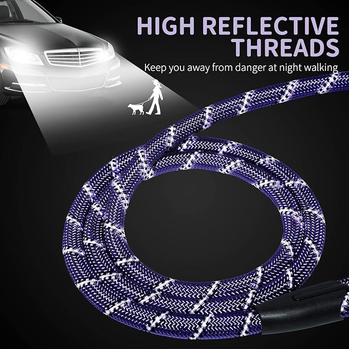 Long Dog Leash for Training 50Ft-Reflective Nylon Rope with Swivel Hook-Recall Agility Lead for Large Small Medium Dogs Outside Walking Hiking-Purple Diam 1/2"