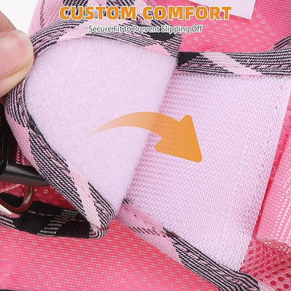 KOOLTAIL Small Dog Harness and Leash Set, Cute Pink Girl Puppy Harness, Step in No Pull Soft Mesh Pet Vest Harness Collar for Small Size Dogs Cats, Plaid Dog Halters for Outdoor Walking, Pink S