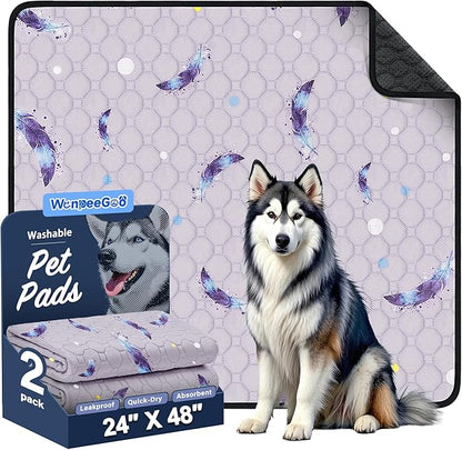 WanpeeGoo Washable Pee Pads for Dogs, 2 Pack Reusable Puppy Pads, Super Absorbent & Leakproof Dog Pads, Anti-Slip Dog Pee Pads for Puppy Training & Incontinence, Leaf Pattern 24"x48"