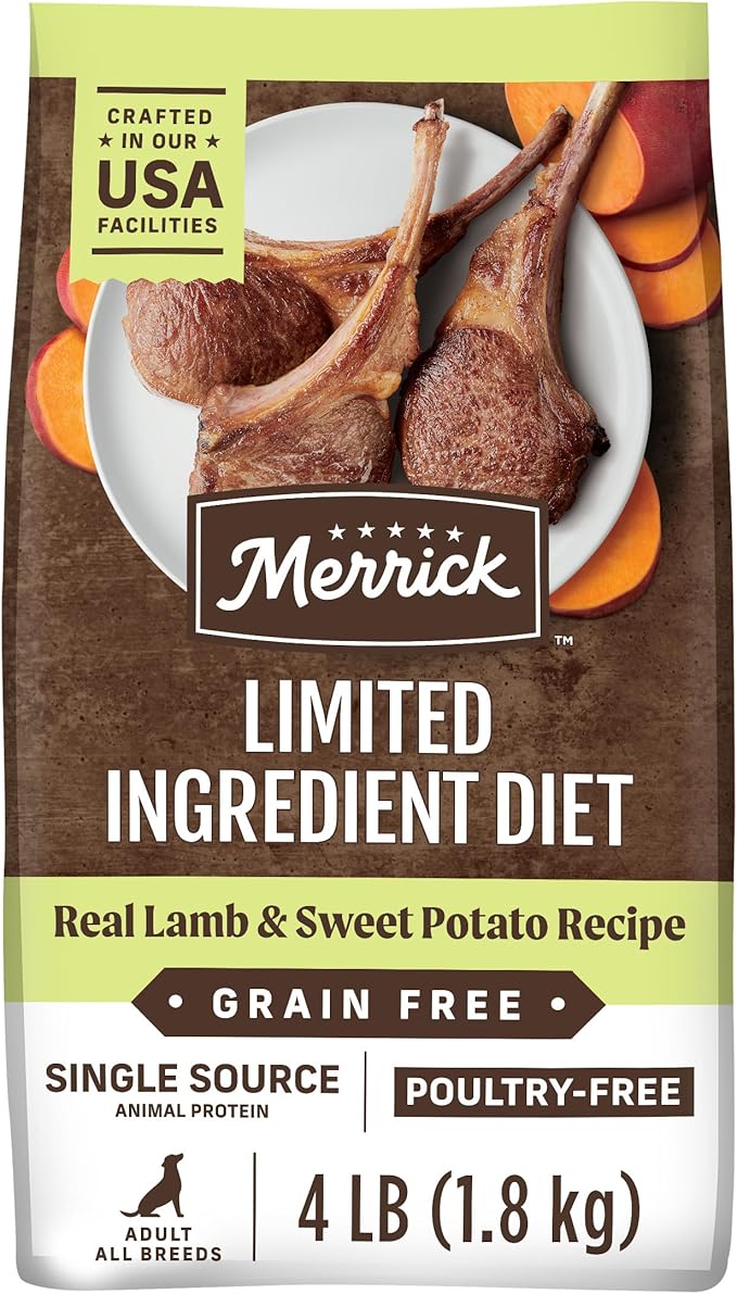 Merrick Limited Ingredient Diet Grain Free Dry Dog Food, Premium and Healthy Kibble with Lamb and Sweet Potato - 4.0 lb. Bag