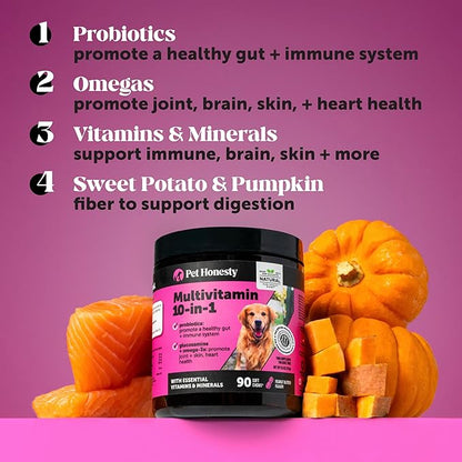 10-in-1 Dog Multivitamin Supplement with Glucosamine & Probiotics - Hip & Joint Support, Digestive Health, Immune Support, Heart & Skin - All-in-One Daily Vitamins & Omega-3s for Dogs (Chicken 180 Ct)