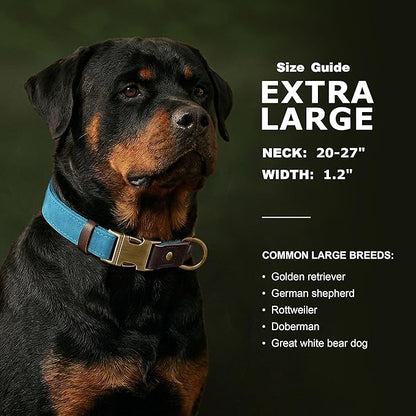 Didog Soft PU Leather Dog Collar for Large Dogs,Classic Adjustable Wide Dog Collars with Quick Release Metal Buckle,Easy Clean and Comfortable with Nylon Lining,Light Blue,XL Neck 20-27", Width 1¼"