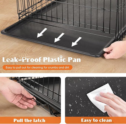 Sweetcrispy 36 Inch Dog Crate, Medium Crates Double Door Folding Metal Wire Dog Cage with Plastic Leak-Proof Pan Tray, Pet Kennel for Indoor, Outdoor, Travel