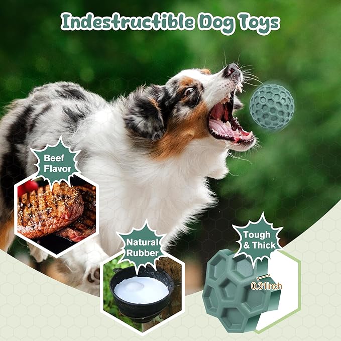 Tough Dog Chew Toys for Aggressive Chewers, Indestructible Dog Balls for Aggressive Chewers, Squeaky Balls for Dogs, Squeaky Toys for Large Dogs, Funny Heavy Duty Ball