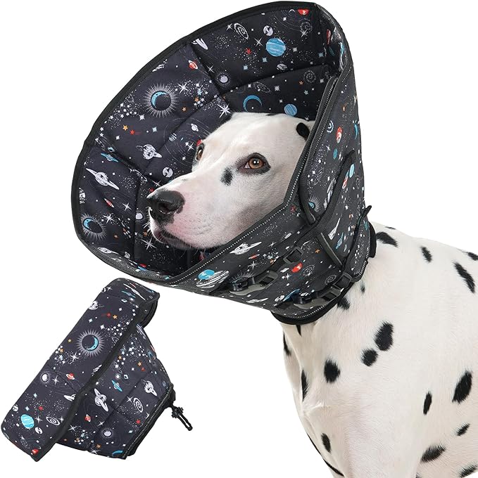 Avont Dog Cone Alternative, Adjustable Soft Comfy Foldable E Cones for Medium Large Dogs After Surgery, Escape-Proof Elizabethan Collar for Surgical Wound Recovery Stop Licking -Star(M)