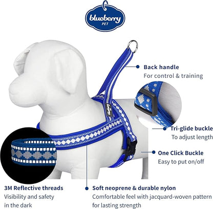 Blueberry Pet 4 Colors Soft & Comfy 3M Reflective Jacquard Padded Dog Harness, Chest Girth 25.5" - 31.5", Palace Blue, M/L, Adjustable Harnesses for Dogs